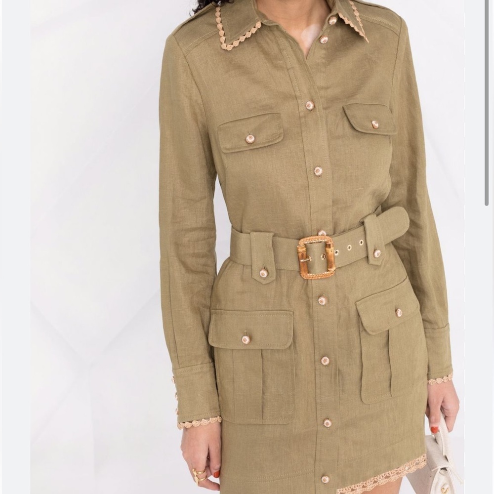 Zimmermann postcard khaki linen bamboo dress, size 0